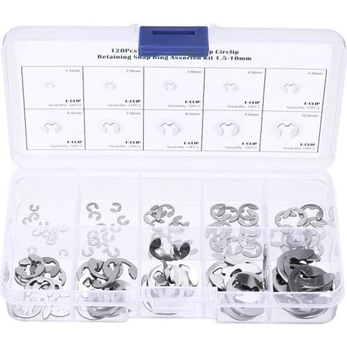 120pcs/lot Stainless Steel E-type Open Circlip Collar Metal Circlip 1.5MM-10MM Buckle-shaped Split Washers Support Dropshipping
