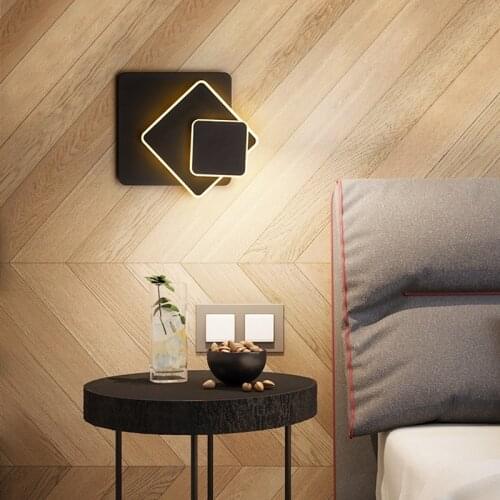 LED Wall Lamp for Bedroom Bedside Living room Sconce Black White 360 Degrees Rotatable Wall Light Square Round Lights