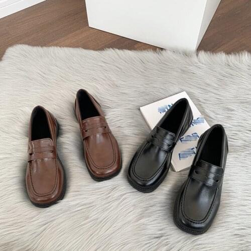 Womens Flat Shoes, Fashionable Casual Loafers, Japanese Style Low-heeled Leather Shoes for JK Students