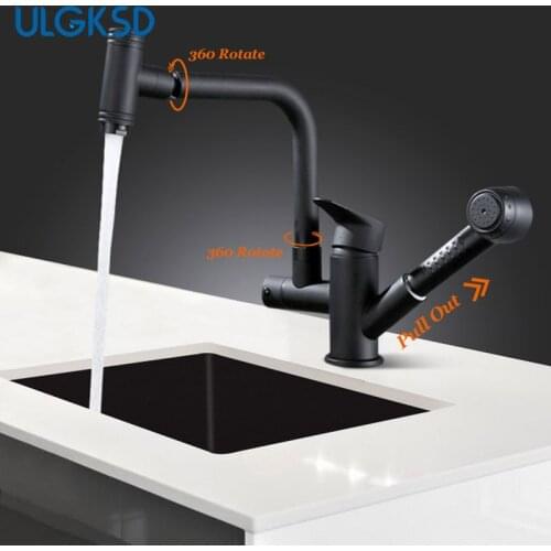 ULGKSD Kitchen Faucets Pull Out Spray Head 360 Rotation Deck Mount Cold and Hot Water Para Kitchen Sink Mixer Taps