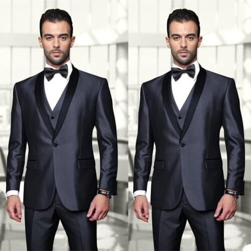 Vintage Black Men Tuxedos Custom Made Shawl Lapel Slim Fit 3 Piece Set Wedding Party Formal Grooms Blazer