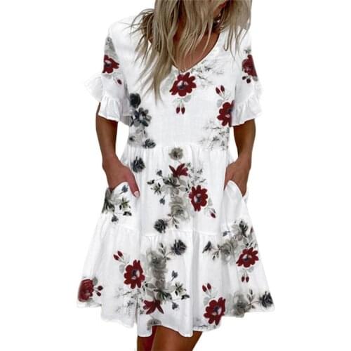 Women Short Sleeves Ruffled Party Dress 2021 Summer Beach Holiday Sundress Bohemian Vestido Robe Fashion Casual Mini Dress