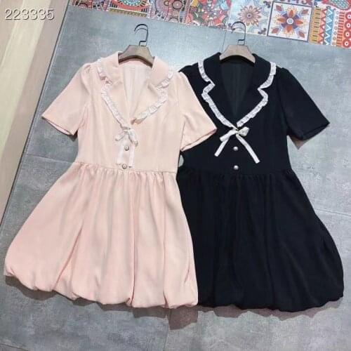 Runway Fashion Women Mini Dress 2021 Short Sleeve Summer Autumn Black / Pink Elegant Party Buttons Dress