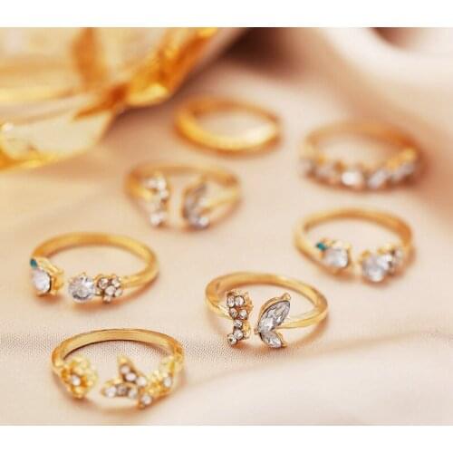 Golden Open Butterfly Ring Rhinestone Inlaid Stacking Wedding Bands for Friends Girls Women Elegant Gifts Intellectual Jewelry