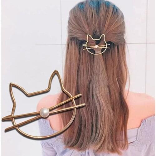1 Pcs Fashion Hollow Cute Cat Hair Pin Imitation Pearl Hairpin Hair Side Clip Hair Accessories Hair Barrette For Women Girl Gift