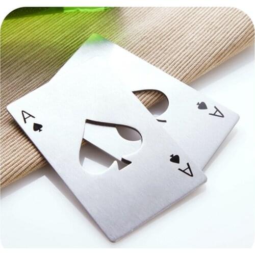 100pcs Free Shipping Hot Sell Poker Playing Card Ace of Spades Bar Tool Soda Beer A Card Bottle Opener