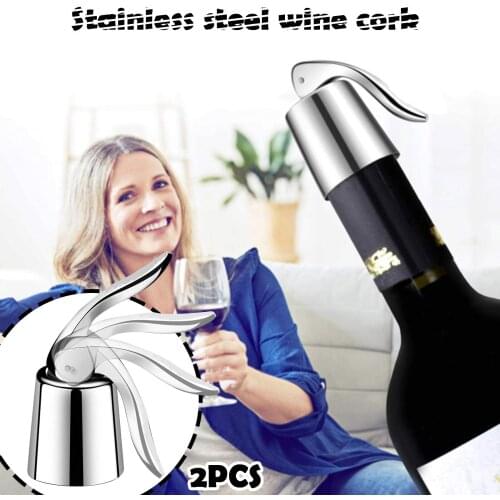 2pc Wine Bottle Stopper Stainless Steel Bar Vacuum Wine Bottle Cap Stopper Sealed Champagne Vacuum Retain Freshness Plug Tools