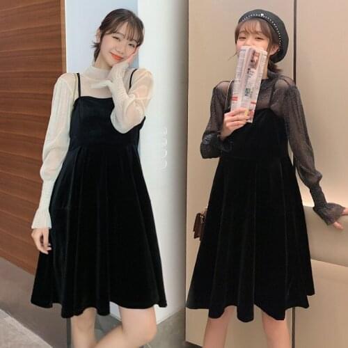 3316# T shirt + Dress Maternity Clothes Loose Stylish Slimming Long Sleeves Dress for Pregnant Women Mom Dress