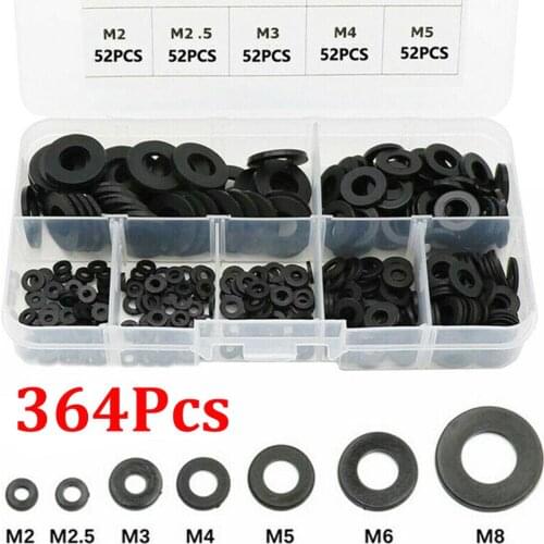 364pcs/Set Bonded Washer Kit Gasket Nylon Rubber Corrosion Resistant Flat Washer Seal Ring Set For Metric M2-M8