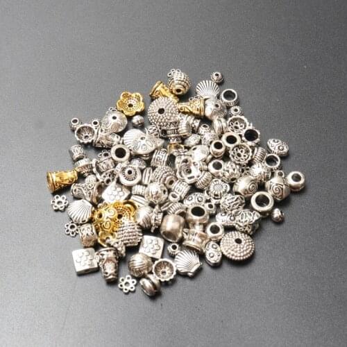 50pcs Mix Tibetan Silver Tube Cube Flat Flower Small Big Metal Spacer Beads For Jewelry Making Diy Bracelet Accessorie