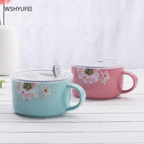 Japanese style instant noodle bowl large lunch box with lid ceramic microwave oven household instant noodle bowl with handle