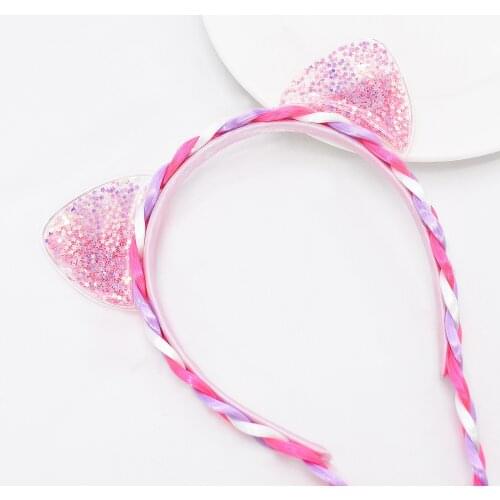 Childrens Pink Cat Ears Star Fragments Fake Braid Headband Cute Little Princess Colored Twist Braid Braided Hair Headdress