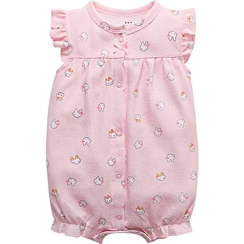 Baby Rompers For Girls Sleeveless Ruffle Pink Rabbit Cotton Rompers Summer Infant Jumpsuits Outfits Playsuit Baby Girls Clothes