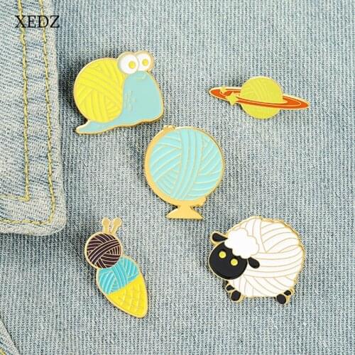 XEDZ Yarn Ball Enamel Pin Cartoon Mianyang Snail Globe Ice Cream Planet Lapel Pin Badge Cartoon Children Friends Gift