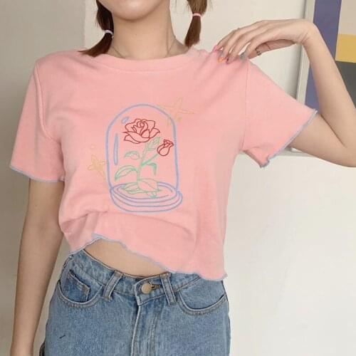 New Summer 2021 Cotton Womens Basic T-shirt Fashion Tops Short Sleeve Casual Girls Harajuku Tees Slim Korean Female Tshirt 078