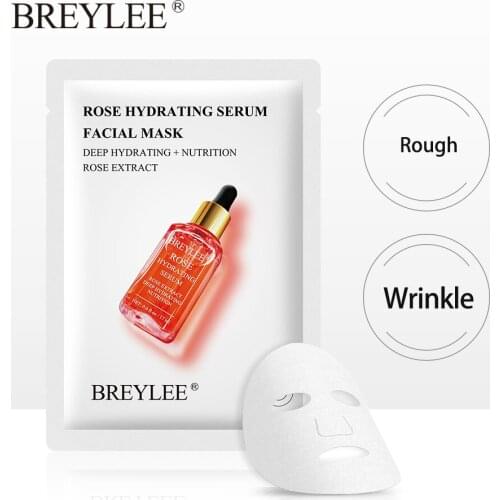 BREYLEE Rose Hyrating Serum Face Sheet Mask Anti Aging Facial Mask Cream Essential Whitening Moisturing Skin Care 1pcs