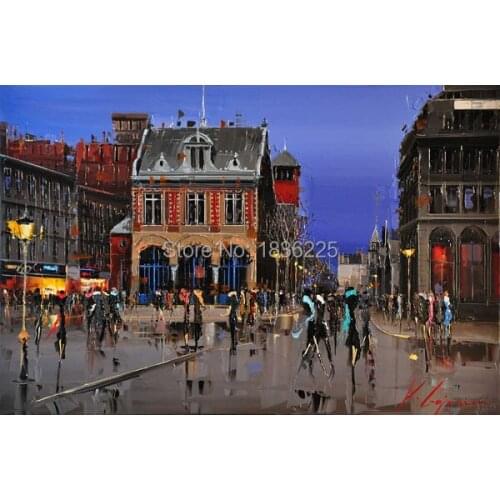 Cityscapes Wall Art City Oil Painting streetscape wall art Hand-painted on Canvas Wall Art Set for hotel or home decor