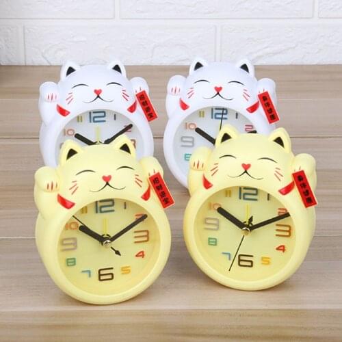 Chinese Lucky Cat Clock Feng Shui Figure Clock in Colourful Box Kids Alarm Clock