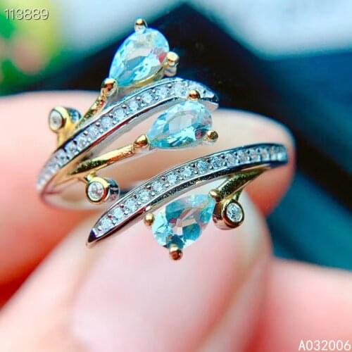 KJJEAXCMY Boutique Jewelry 925 Sterling Silver Inlaid Natural Aquamarine Ring Trendy Delicate Female Ring Support Testing