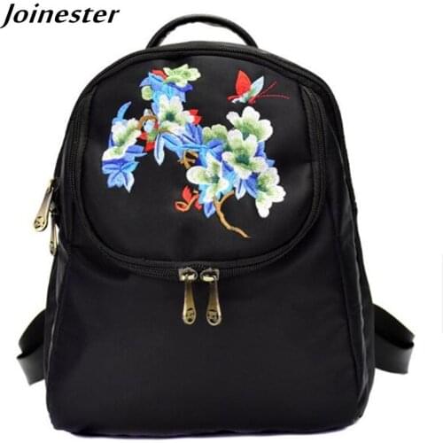 Brief Black Embroider Women Backapack Classic Casual Daypack Girls School Bags Female Mochilas Bagpack Water Proof Nylon Rugzak