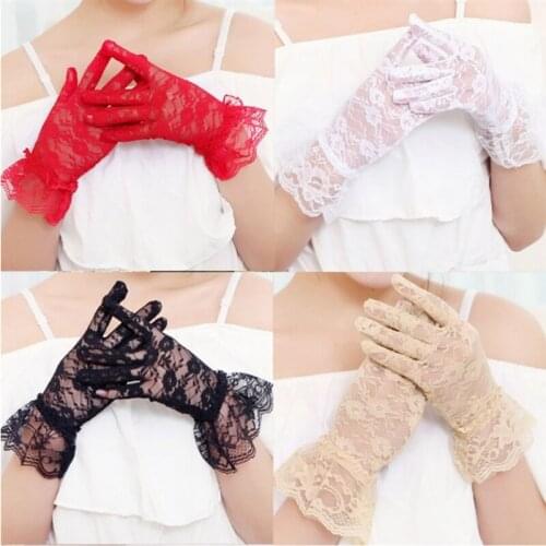 Lace Hollow-Out Sun Protection Gloves Delicate Lace Jacquard Pattern Lace Gloves Bride Gloves