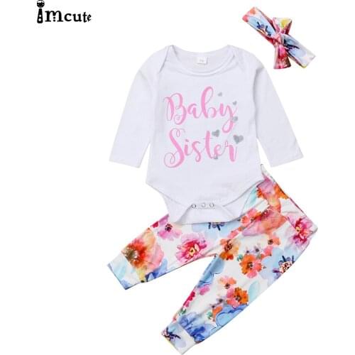 Imcute Baby Girl Bodysuits Jogger Pants Round Collar Long Sleeves Buttons Bodysuit Headband Baby Boy Clothes Toddler Baby Outfit