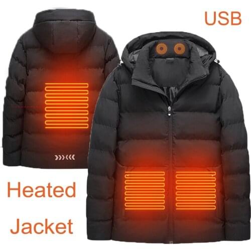 Men USB Charging Electirc Heated Jacket Boy Outdoor Climbing Windproof Thermal Coat Hooded Heating Vest 3 Color New 2020 L-5xl
