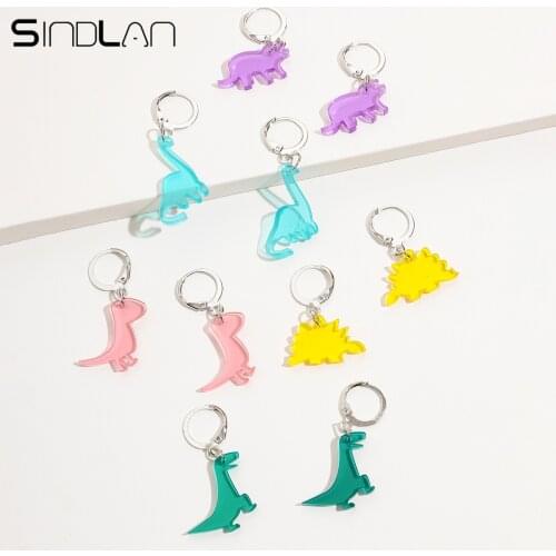 Acrylic 5 Pairs Multicolor Dinosaur Earrings for Women Kpop Cute Transparent Animal Set Female Cool Gift Ears Jewelry Drop Arete