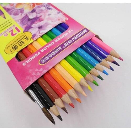 [MARCO] 12 Colors Wood Colored Watercolor Pencils Water Soluble Pencil Set For Drawing Sketch Art Supplies 4120-12CB