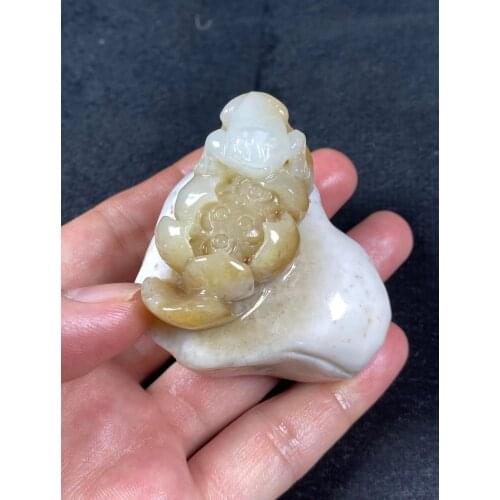 Natural hetian jade A HandCarved jade frog jade lotus jadeite jade green jade pendant jade necklace necklaces men jewelry