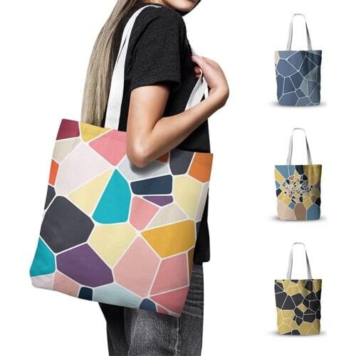 New Irregular Geometric Canvas Tote Bag For Women Multi-Choice Colorful Leisure Handbag Shopping Bag Large Capacity Grocery Bag