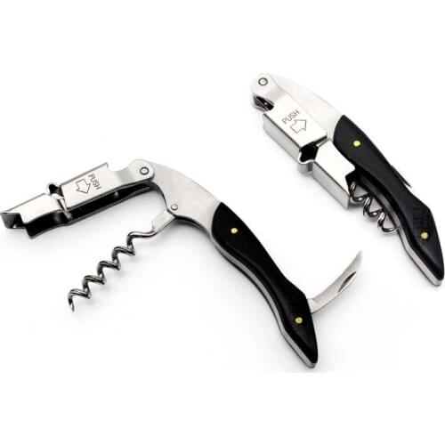 Ebony Wood Handle Stainless Red Wine Corkscrew Double Hinge Waiters Wine Bottle Beer Cap Opener