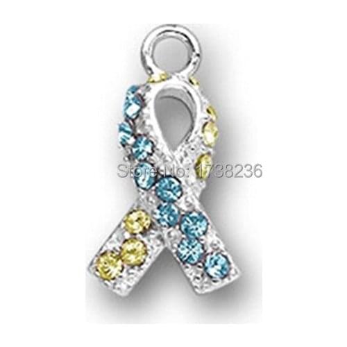 Raise Awareness For Downs Syndrome Yellow and Blue Crystal Downs Syndrome Ribbon Charm