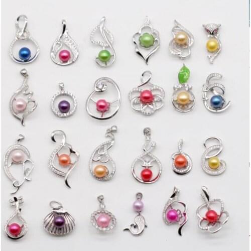 ON SALE !!! good price 925 Sterling Sliver Pearl pendant mounts pearl jewelry with 6-8mm random mix color pearls 5/10pcs N122