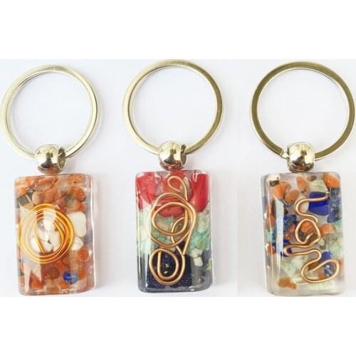 Retro Reiki Healing Colorful Chips Stone Natural Chakra Orgone Energy Keychain Pendulum Amulet Orgonite Crystal Keyring