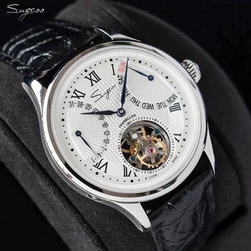 Luxury Seagull Tourbillon Manual Mechanical Mens Watch ST8004 Movement Calendar Date Sapphire Leather Men Watch Business Clocks