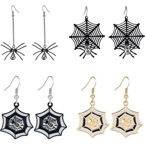 Halloween Spider Drop Earrings Punk Style Spider Web Bat Earrings For Women Girls Dangle Earrings Festival Charm Jewelry Gifts
