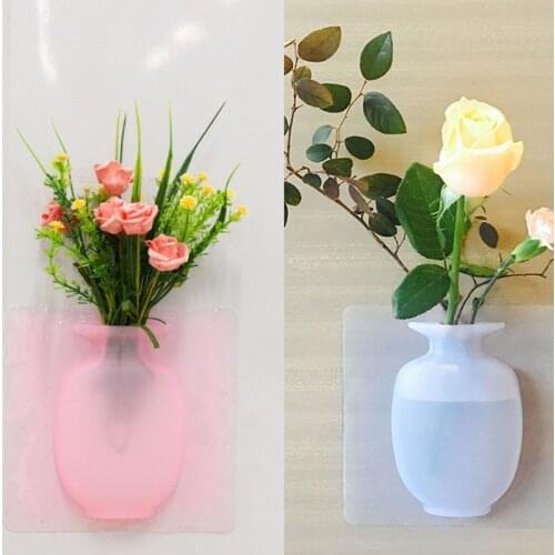 Silicone Flower Vase Magic Clinging Sticky Removable Hanging Wall-Mounted Reusable Flower Pot Kitchen Wall Window Home Decor