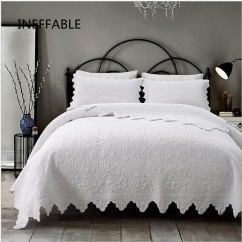100% cotton Quilted white,gray,pink Bedspread Bed Cover Bed Sheet size 230x250cm blanket Pillowcases 3pcs 3pcs