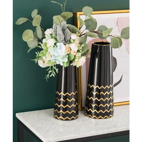 Light Luxury Ornaments Striped Ceramic Vase Nordic Style Table Decoration Golden Geometric Vase