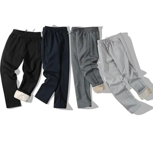 Warm Fleece Sweatpant Men 2020 New Winter Pants Men Thickened Lamb Fleece Zipper Pocket Gray Blue Casual Trousers Men Tracksuit