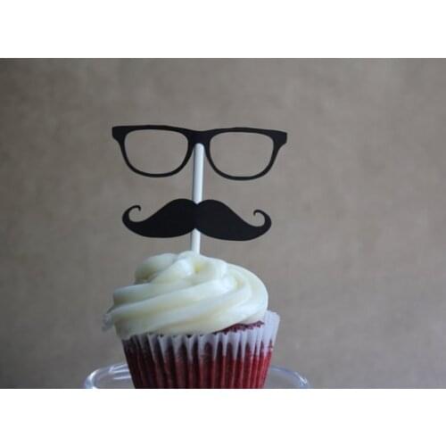 Mustache and Glasses Cupcake Toppers wedding birthday bridal baby shower Bachelorette Party food picks photo booth props