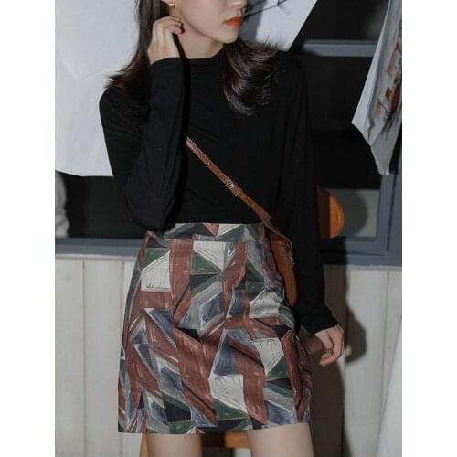 Autumn Womens Vintage A Line Sheath Skirt Female High Waist Slim Casual Geometric Short Skirts Fashion MINI Skirts For Women