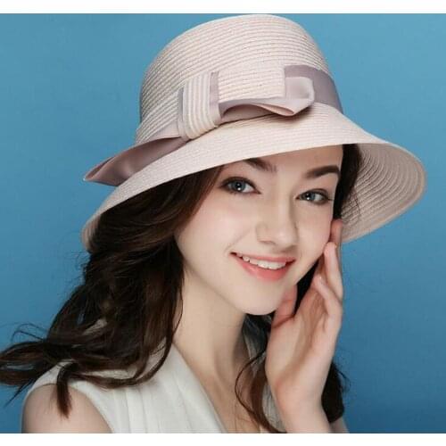 Sun Hat Women Spring Summer New Elegant Straw Hats Folding Sun Protection Korean Cap Holiday Beach Breathable Visor Caps H6649