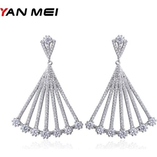 YAN MEI 2017 Women Fashion Dress Cubic Zirconia Earring Romantic Silver Color Dangle Earrings Womens Day Gift GLE6245