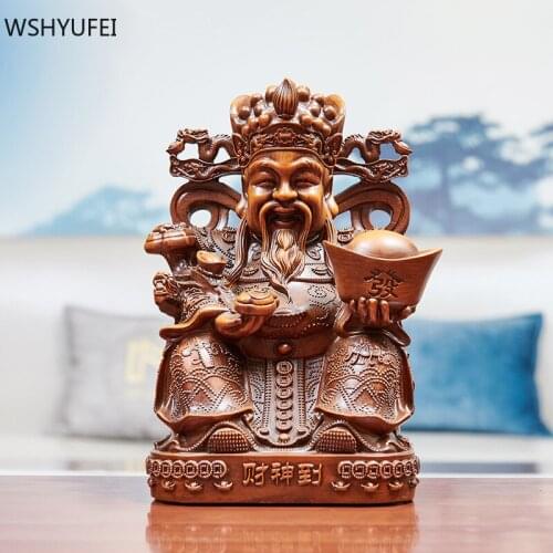 1pc Fengshui Lucky Wood Grain Resin Character Statue Home Decor Office Ornament Opened Birthday Present Living Room Decorations