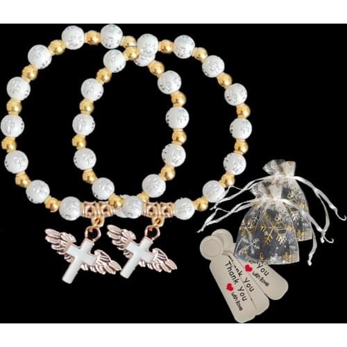 12pcs Baby Shower Keepsakes Baptism Rosary Bracelets Christening Party Favors First Communion Gifts for Boys and Girls