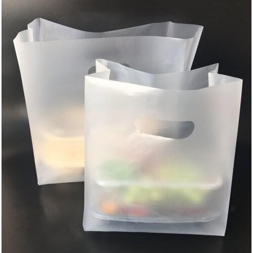 50 Pcs Translucent Frosted Plastic Bags With Handle Food Packaging Bag Party Favor Baking Take Away Bags Cake Shop Packing