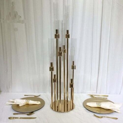 8 heads 30inches tall Gold Metal Iron acrylic Candle Holder for Wedding Party home decor Candelabra Table Centerpieces Stand