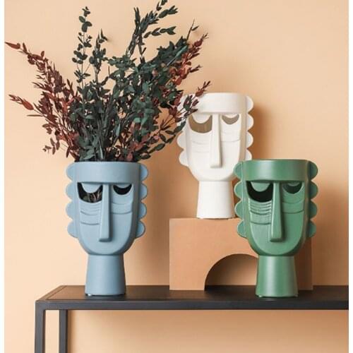 Nordic Abstract Ceramics Human Head Vase Flower Pot Home Decoration Accessories LivingRoom Flower Arrangement Dried Flower Vase